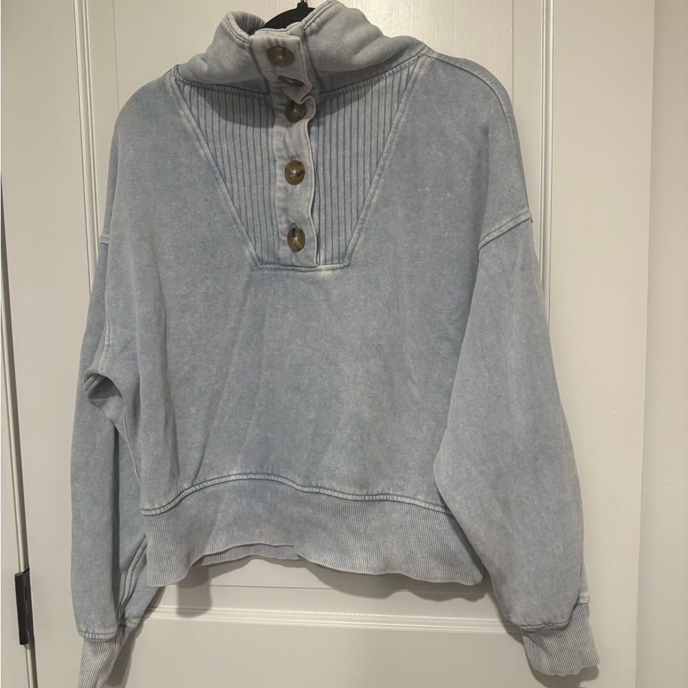 Aerie Blue Button-Up Sweatshirt